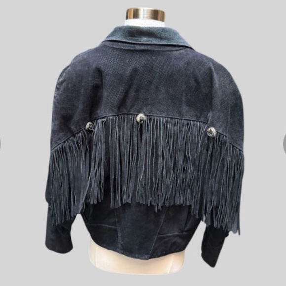Vintage black leather fringe jacket - Picture 4 of 6
